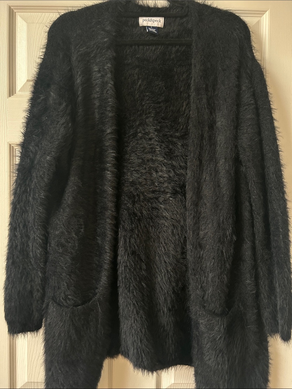 Peck & Peck Black Fuzzy Open-Front Cardigan